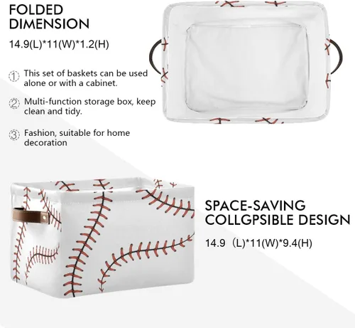 Miniatura 2 de AUUXVA Cesta de almacenamiento de béisbol, caja de almacenamiento grande con asas, cesta de regalo de Pascua, ideal para bebés y niños, decoración