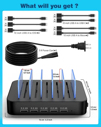 Miniatura 7 de MSTJRY Estación de carga para múltiples dispositivos: Estaciones cargadoras multi USB-A de 5 puertos, organizador multidispositivo, base de carga