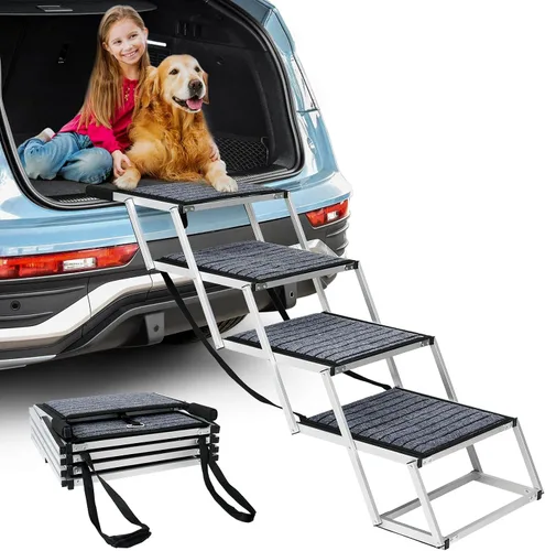 Miniatura 9 de Rampa para perros para automóvil, escalera extra ancha para automóvil para perros grandes, escalones para mascotas de aluminio ligero plegables