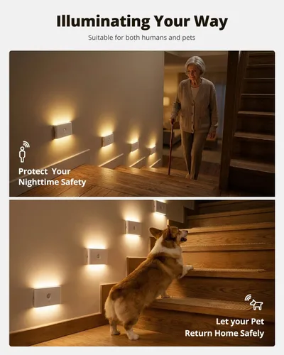 Miniatura 7 de wowatt Luz de escalera recargable con sensor de movimiento, luces de noche blancas con montaje magnético, luces de escalera regulables para Blanco