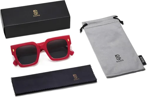 Miniatura 50 de SOJOS Gafas de sol cuadradas vintage de gran tamaño para mujer, estilo retro, de lujo, grandes, UV400 SJ2194
