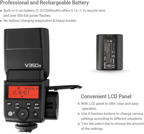Miniatura 3 de GODOX V350N TTL Flash para Nikon 1/8000s GN36 HSS 0.1s-1.7s Tiempo de reciclaje con batería 2000mAH 500 veces flash de potencia completa para Nikon