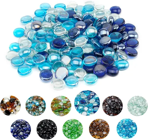 Miniatura 12 de Skyflame - Cuentas de vidrio de fuego mezclado de 10 libras para chimenea, lugar para fogatas y paisajismo, de ½ pulgada de alto brillo, color azul