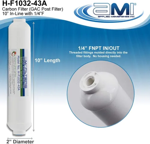 Miniatura 2 de Filtro de agua de carbono en línea, 10 pulgadas de longitud, rosca hembra de 1/4 de pulgada, para sabor y olor a cloro o filtro de poste para RO