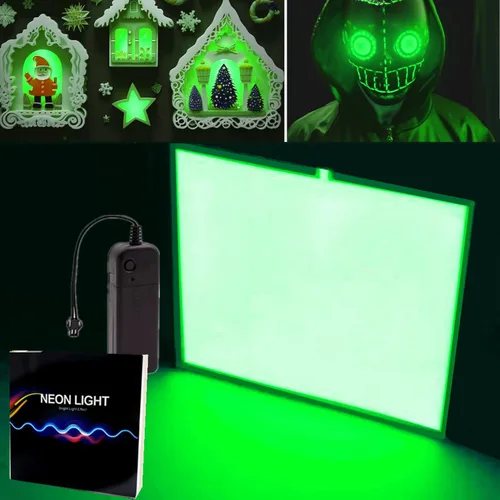 Miniatura 11 de Panel LED flexible, lámina electroluminiscente EL Cinta cortable suave para máscara de ojos, cosplay, decoración de fiesta, bricolaje - Luz Verde