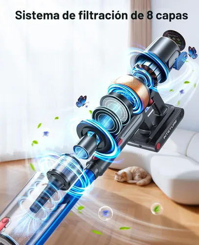 Miniatura 8 de Aspiradora inalámbrica, 600W 50KPA 65 min aspiradoras para el hogar, aspiradora de palo mejorada con herramienta de limpieza de colchón adicional
