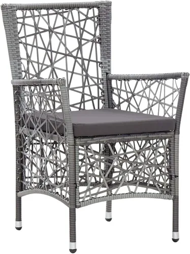 Miniatura 6 de Ensemble de salle à manger extérieur 7 pièces en rotin polyéthylène gris avec table en verre trempé et coussins, pour jardin, terrasse ou patio