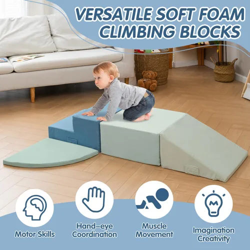 Miniatura 5 de CAPAKIDS Juguetes grandes de escalada para niños pequeños de 4 piezas para interiores, bloques de espuma con velcro, clásico