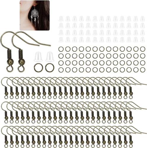 Miniatura 11 de 600 ganchos hipoalergénicos para aretes, kit de fabricación de aretes dorados, con parte trasera de aretes y anillos para hacer joyas (dorado)