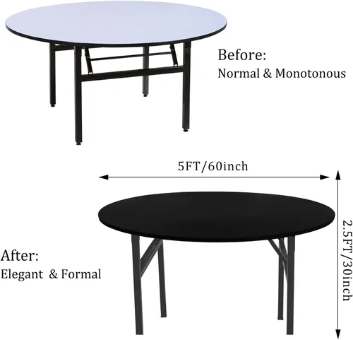 Miniatura 2 de Mantel redondo de elastano para mesa, 4 piezas, elástico, ajustable, lavable, protector de mesa para interiores y exteriores (negro)