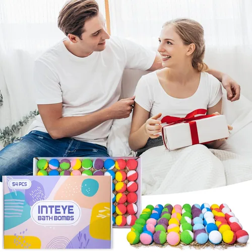 Miniatura 8 de INTEYE Set de regalo de bombas de baño de lujo, 54 sales de baño minerales nutritivas para la piel con aceites esenciales naturales y 9 aromas