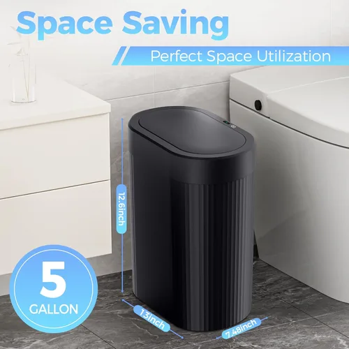Miniatura 4 de jinligogo Paquete de 3 cubos de basura de baño de 5 galones con tapa, sensor de movimiento automático, color negro, cubo de basura delgado e