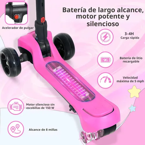 Miniatura 2 de Electric Scooter for Kids Ages 3-12, Full Body Lights Up, Wide Deck, 3 Adjustable Heights, 5MPH Safe Speed, 90min Riding, Foldable 3 Wheel Electric