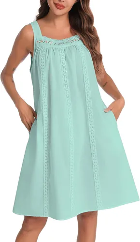 Miniatura 7 de YOZLY - Camisones de algodón sin mangas para mujer, camisón de tanque de noche con bolsillos