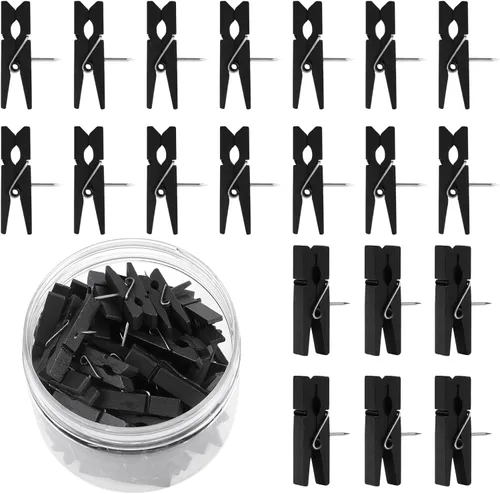 Miniatura 8 de 50 alfileres de empuje con clips de madera, pasadores de madera duraderos, chinchetas decorativas, tachuelas para tablero de corcho, obras de arte