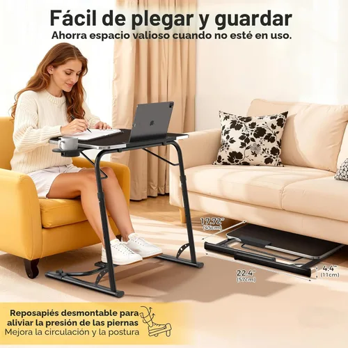 Miniatura 6 de FoldWise - Mesa plegable mejorada para TV y portátil - Extra grande y resistente, mesa para sofá, altura y ángulo ajustable para cena, trabajo y TV