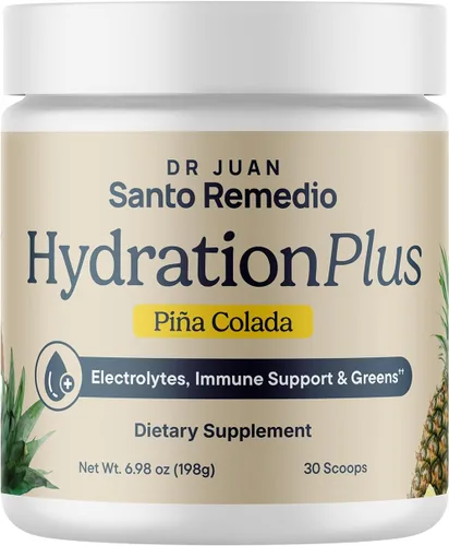Santo Remedio Hydration Plus - Mezcla de bebida en polvo con electrolitos con fibra y verduras, hidratación instantánea, apoyo inmunológico con