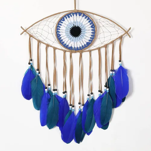 Holmgren Atrapasueños de ojo Turco - Hecho a mano azul para arte de pared, decoración de apartamento, dije de buena suerte para oficinas del hogar,