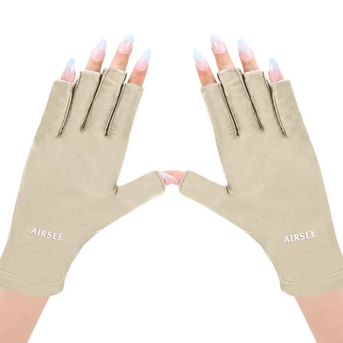 Miniatura 12 de Guantes anti UV AIRSEE para lámpara de uñas, guantes profesionales de protección UV UPF50+ para manicuras y arte de uñas, guantes sin dedos (Rosa)