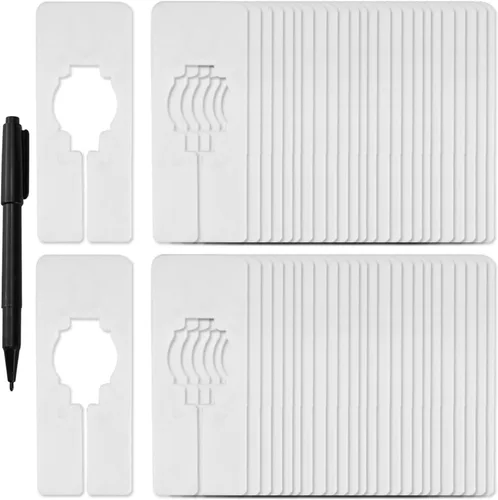 Blulu Paquete de 50 divisores rectangulares para armario con rotulador, divisores blancos para colgar ropa, escribir y reutilizables para clasificar