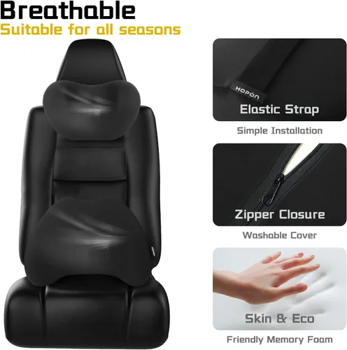 Miniatura 2 de HOPON 2025 Almohada de reposacabezas mejorada con almohada de apoyo lumbar para la mayoría de los coches, almohada de cuello para SUV con tela