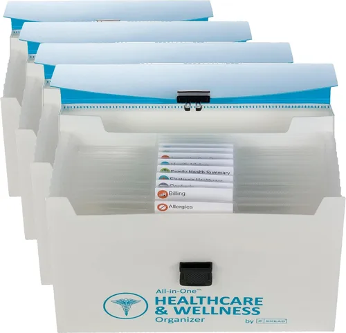 Smead Organizador de salud y bienestar todo en uno, 13 bolsillos, tamaño carta, cierre de pestillo, blanco y verde azulado (92012) (paquete de 4)