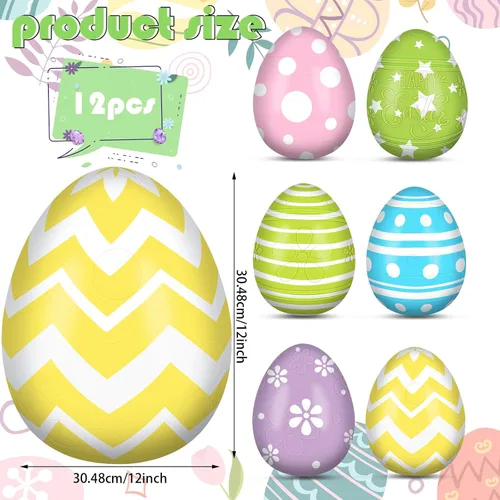 Miniatura 3 de Jetec 12 piezas de 12 pulgadas decoraciones inflables de huevos de Pascua globos inflables colgantes de Pascua decoración PVC grandes huevos