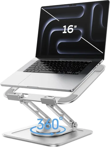 Miniatura 9 de LOXP Soporte ajustable para laptop, soporte para computadora con base giratoria de 360°, soporte ergonómico para computadora portátil
