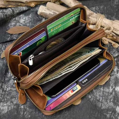 Miniatura 6 de LUUFAN Billetera larga de cuero genuino para hombre, cartera plegable grabada