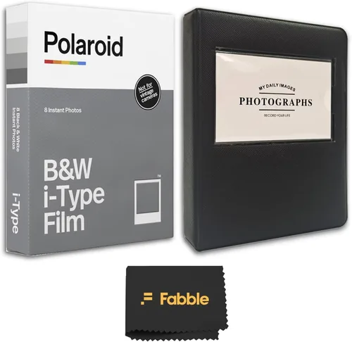 Polaroid B&W Film para I-Type (8 exposiciones), paquete con álbum de fotos para Polaroid i-Type y Fujifilm Wide Prints - Capacidad para 28 imágenes,