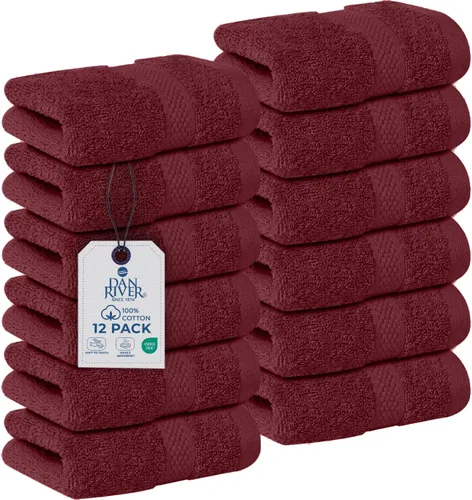 Miniatura 27 de DAN RIVER Paquete de 12 toallas faciales 100% algodón de alta calidad para baño, paños reutilizables para ducharse, 12 x 12 pulgadas, paños de lujo