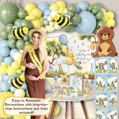 Miniatura 3 de 269 Piezas Kit de Decoraciones de Baby Shower Winnie, Pack de Fiesta Todo en Uno Fantástico de Winnie the Pooh Con Arco de Globos, Libro
