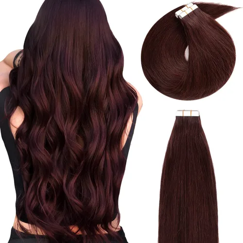 Miniatura 41 de Lacer Extensiones de cabello humano con cinta, cabello humano castaño mezclado con marrón oscuro con raíces de color marrón oscuro, invisible