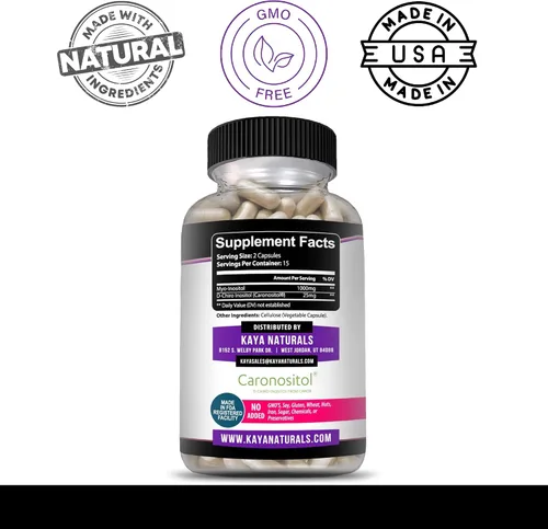 Miniatura 3 de Kaya Naturals Myo & D-Chiro Inositol Plus Apoyo para Mujeres, Vitamina B8-30 Cápsulas