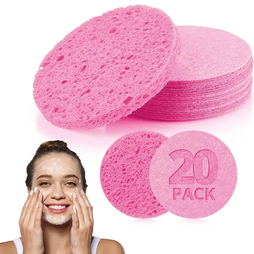 Miniatura 8 de Esponjas de limpieza facial naturales, 20 esponjas faciales comprimidas, celulosa, reutilizables, suaves, cosméticos, para eliminar maquillaje Azul