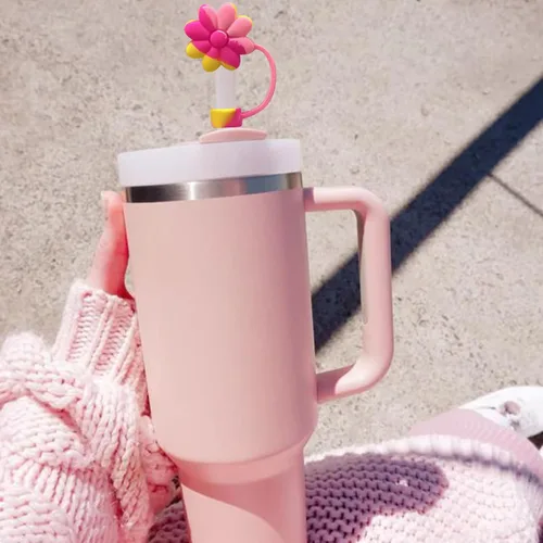 Miniatura 4 de 4 piezas de cubiertas de pajita con flores de silicona para accesorios Stanley para tazas Stanley de 30 y 40 oz con asa, tapas de pajita