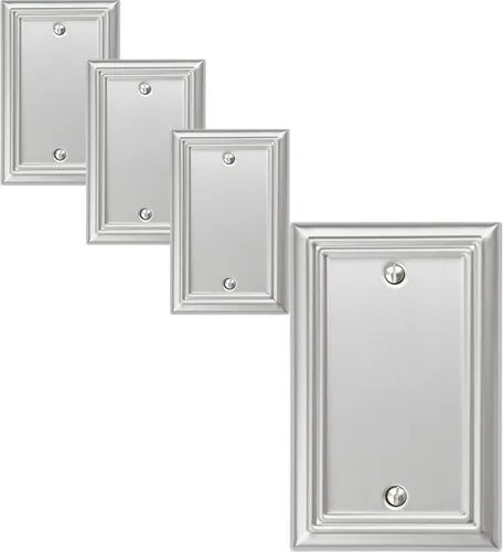 OKAWYC Cubierta Individual en Blanco para Interruptor de Luz Adler Placa de Pared de Metal, Paquete de 4 Níquel Cepillado 1 Gang, Cubierta de