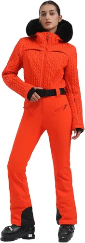 Miniatura 42 de GSOU SNOW Traje de esquí para mujer, traje de nieve delgado de una pieza, chaqueta de nieve, impermeable, resistente al viento, deportes al aire