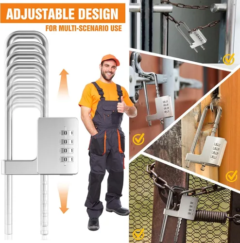 Miniatura 5 de Cerradura de gabinete con combinación, cerradura de combinación ajustable en forma de U para armario de gimnasio, armario, vallas, equipaje, puertas