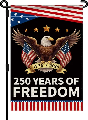 Bandera de jardín del 250 aniversario de América, bandera patriótica del 250 aniversario de EE. UU., señal de jardín conmemorativa del diseño del