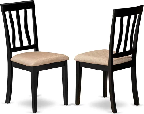 East West Furniture ANC-BLK-C - Sillas de comedor antiguas, sillas de madera tapizadas de tela de lino, juego de 2, color negro
