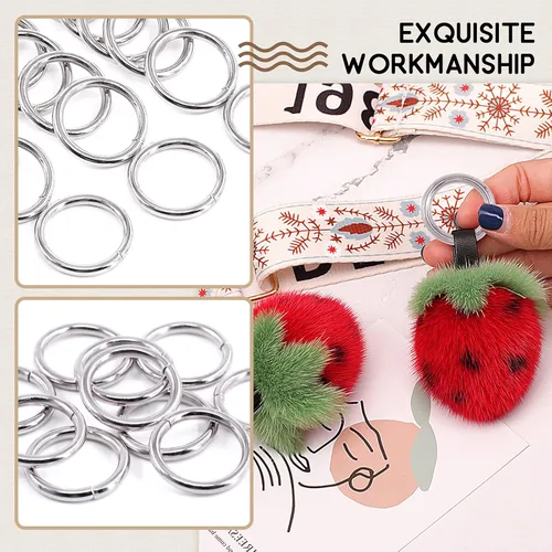 Miniatura 5 de Kit de 60 anillos de metal para cinturones, pasadores de accesorios para macramé, cinturón de campamento, correas para perro, accesorios de sable