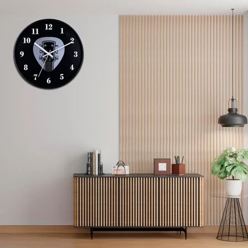 Miniatura 4 de Reloj de pared de guitarra de 12 pulgadas, silencioso, sin tictac, funciona con pilas, diseño único de púa de guitarra y cabeza, regalo