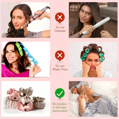 Miniatura 2 de Juego de rizadores de cabello sin calor, rodillos de satén con tapas para rizos nocturnos, kit de rizado para cabello largo, juego de dormir