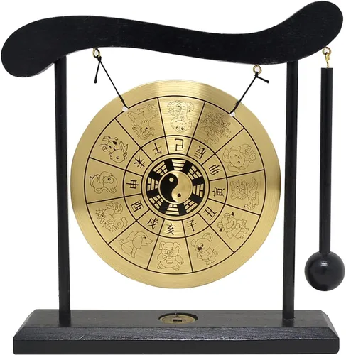 Miniatura 11 de Gong de escritorio de latón, arte zen, feng shui para la decoración de oficina en casa, práctica de meditación, incluye pulsera de cadena roja