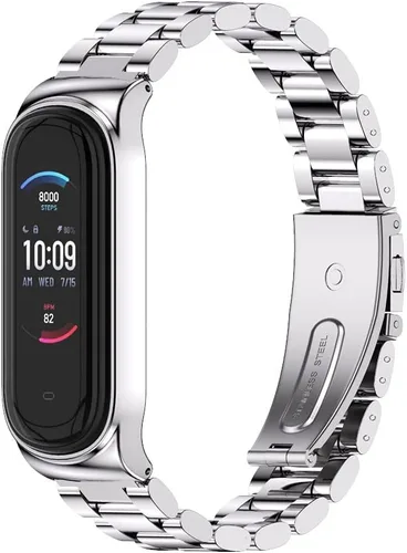 Miniatura 10 de Correa de repuesto de metal para Amazfit Band 5, correa de reloj compatible con Amazfit 5 Fitness Tracker (cuentas, negro)