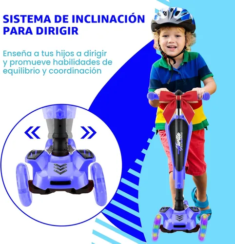 Miniatura 7 de Hurtle Patinete de 3 ruedas para niños, luces LED de ruedas, manubrio ajustable de inclinación para dirigir y asiento plegable, paseo sentado