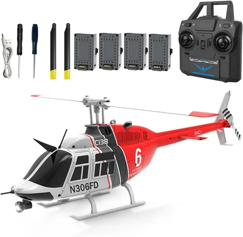 Helicóptero C138 RC ERA C138 1/30 Escala Bell 206 2.4G 6CH Helicóptero sin Aileron con retención de altitud y posicionamiento de flujo óptico (rojo,