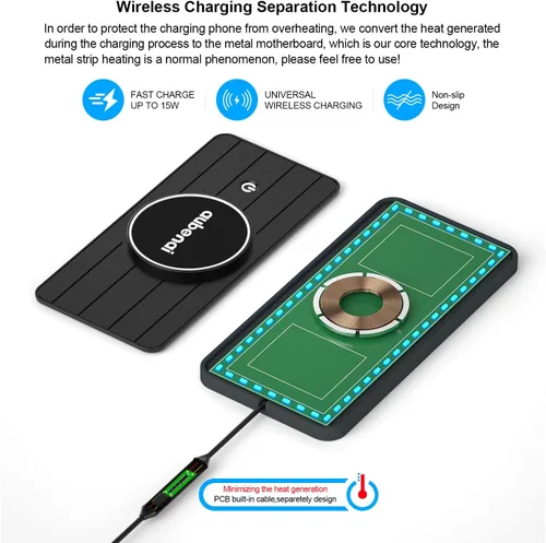 Miniatura 2 de Almohadilla de carga inalámbrica magnética para automóvil, 15 W, RGB, almohadilla de carga inalámbrica rápida antideslizante con cable de extensión
