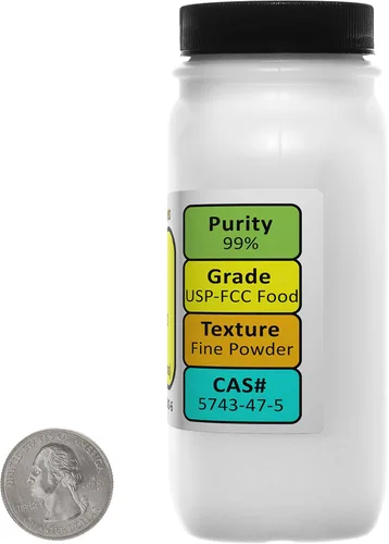 Miniatura 2 de Lactato de calcio [C6H10CaO6.5H2O] 99% USP-FCC Polvo de grado alimenticio 6 Oz en una botella